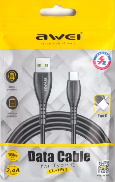 Кабель Type-A - Type-C Awei CL-115T Black 1m