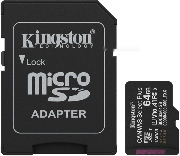 Карта памяти microSD 64GB Kingston Canvas Select Plus, SDCS3/64GB