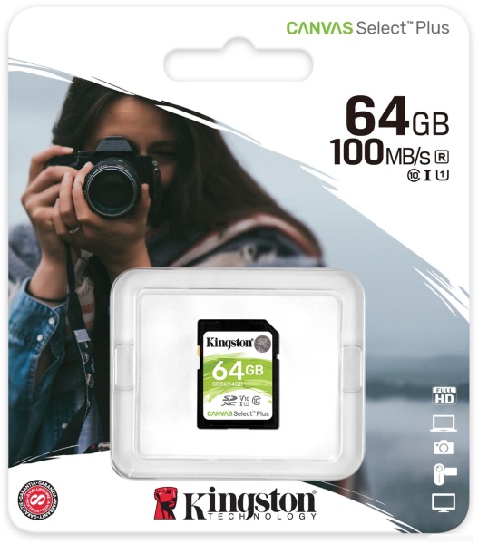 Карта памяти SD 64Gb Kingston Canvas Select Plus, SDS2/64GB
