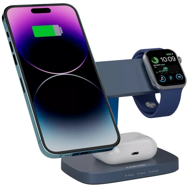 Беспроводное зарядное устройство Canyon Wireless Charging Station Hexagon 310 DarkGray/Blue, CNS-WCS310DGBL