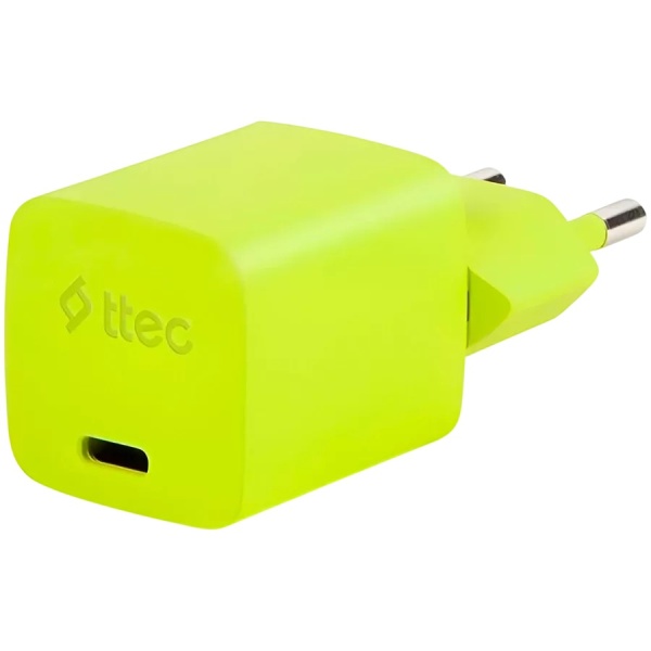 Зарядное устройство TTEC 20W PD Travel Fast Charger + USB-C - Lightning Cable 120cm Neon Yellow, 2SCG20LNS