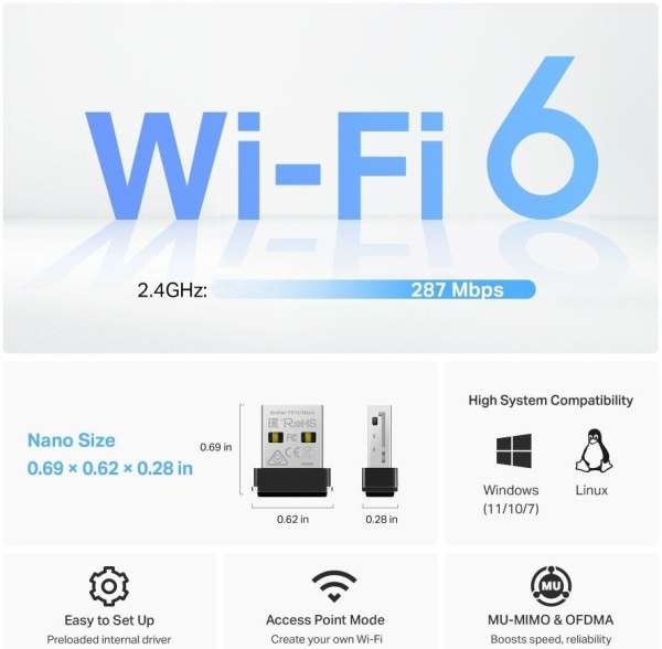 Беспроводной адаптер TP-Link Archer TX1U Nano