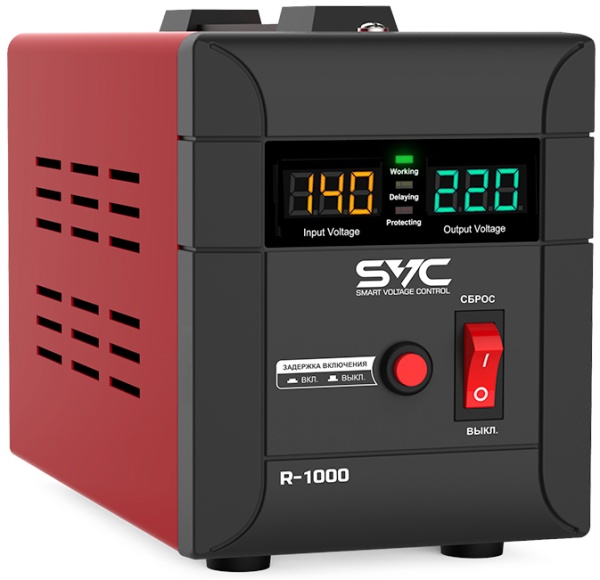Стабилизатор SVC, R-1000, 1000VA, 1 вых, (1.2 m), Black