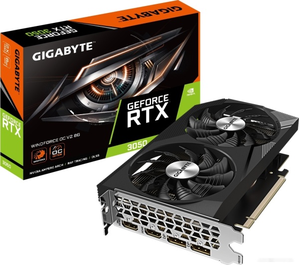 Видеокарта Gigabyte RTX 3050 WindForce OC V2 8G, GV-N3050WF2OCV2-8GD