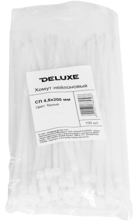 Хомут нейлоновый Deluxe 3.6*180 мм белый (100 штук в упаковке)