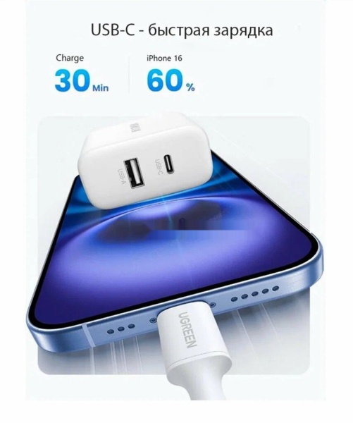 Зарядное устройство Ugreen X227 45310 20W PD Charger USB-C, USB-A