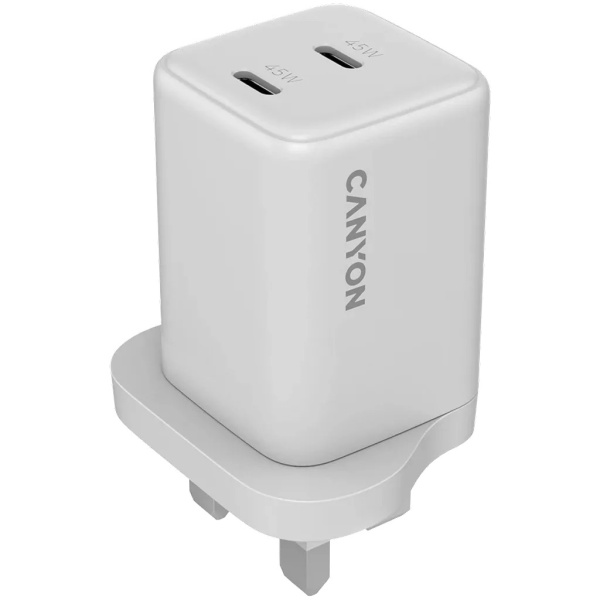 Зарядное устройство Canyon CU45CC GaN 45W 2xPD EU White, CNS-CUW45CC