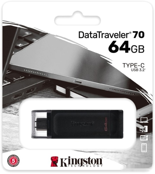 USB Flash drive 64Gb Kingston DataTraveler 70, DT70/64GB, Black, только Type-C