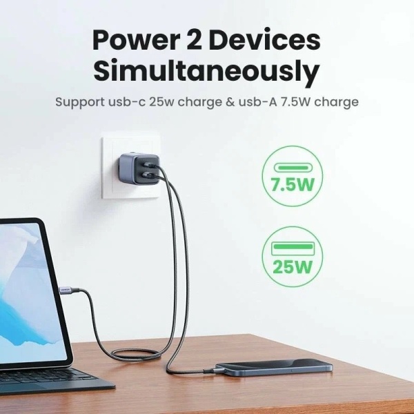 Зарядное устройство Ugreen CD350 15539 Nexode 35W 1*Type-C 1*Type-A