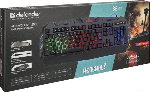 Клавиатура Defender Werewolf GK-120DL, RGB, USB